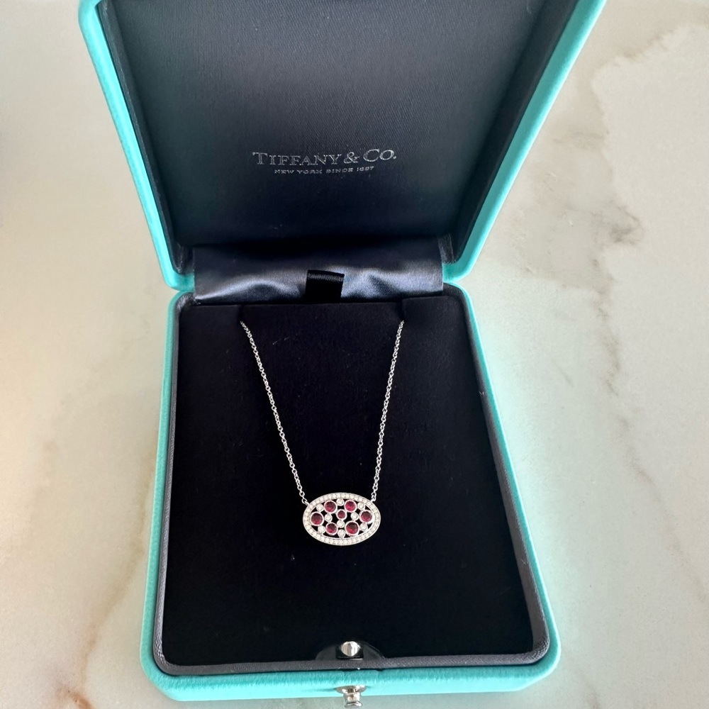 Tiffany & Co Platinum Ruby and Diamond Cobblestone Necklace